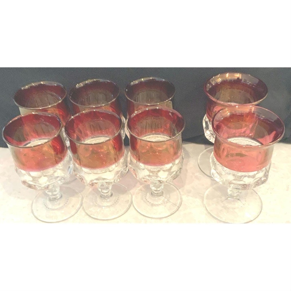Tiffin Franciscan Kings Crown Thumb Print Ruby Flashed Water Goblets Set of 8